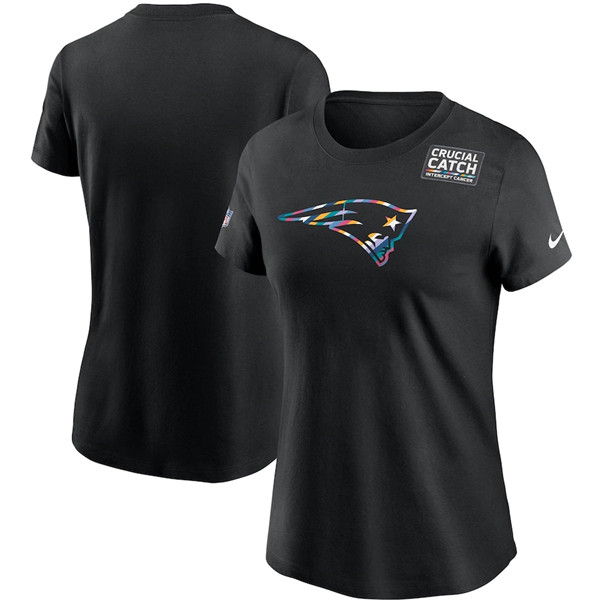 Women's New England Patriots 2020 Black Sideline Crucial Catch Performance NFL T-Shirt(Run Small)